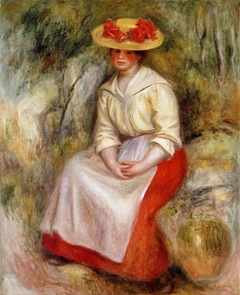Gabrielle in a Straw Hat - Pierre-Auguste Renoir painting on canvas
